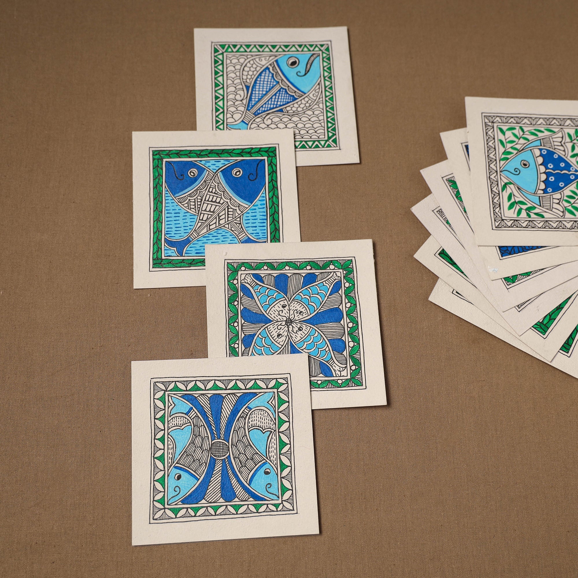 Multicolor - blue - madhubani handpainted wall decor cards