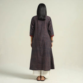 Multicolor - Blue with Stripes - Ajrakh Hand Block Printed Cotton A-Line Kurta