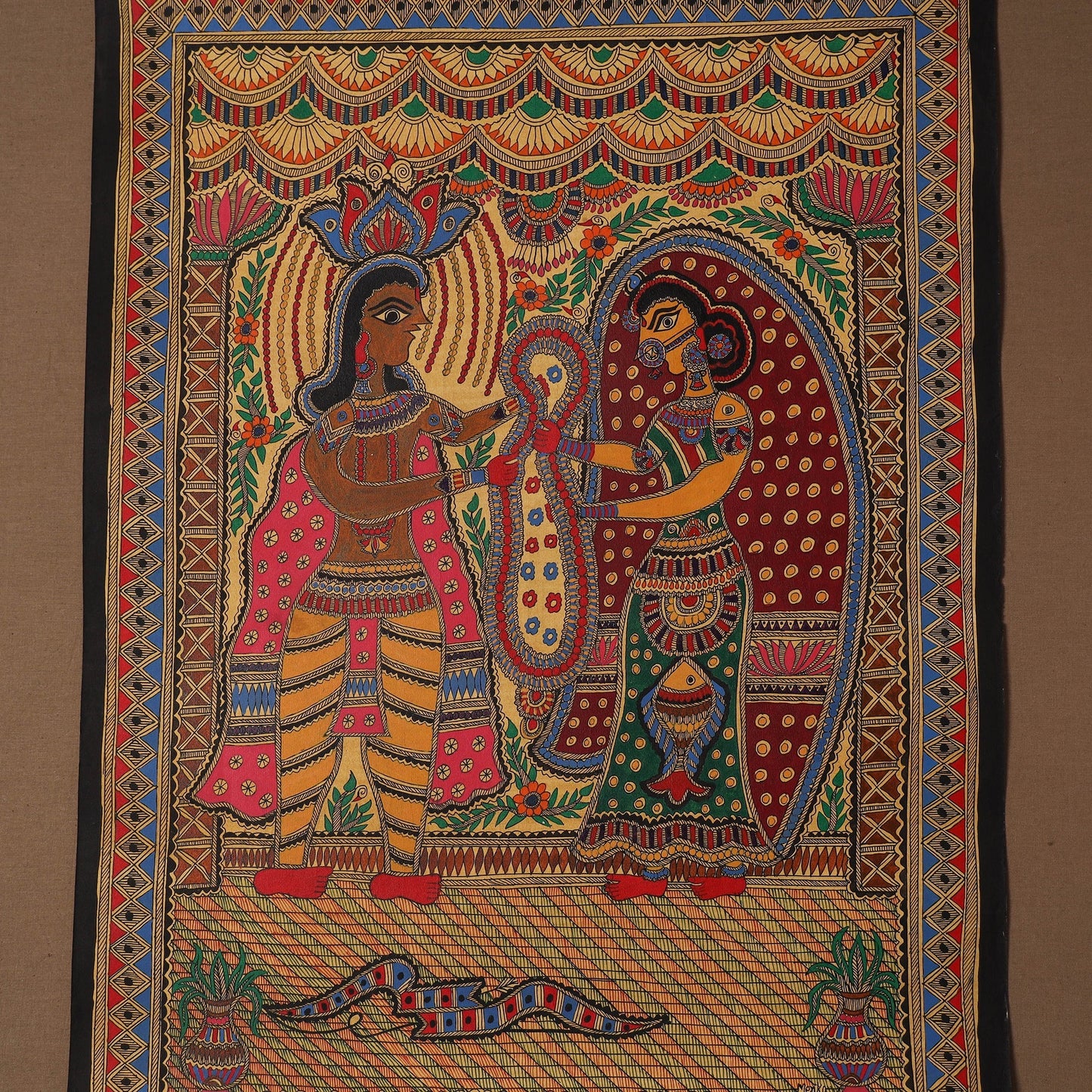 Handpainted madhubani painting by hira devi (30 x 22 in) 10
