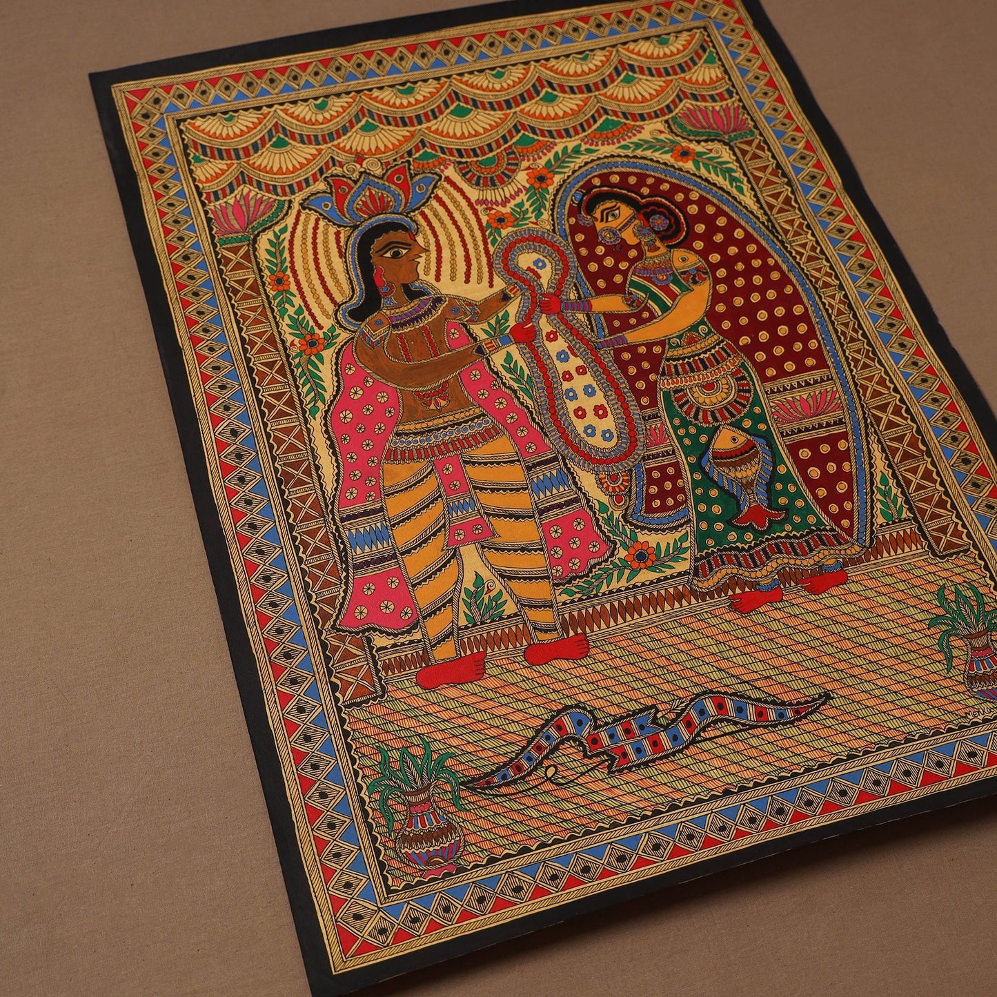 Handpainted madhubani painting by hira devi (30 x 22 in) 10