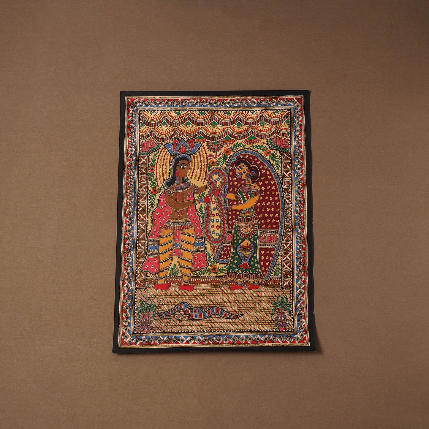 Handpainted madhubani painting by hira devi (30 x 22 in) 10