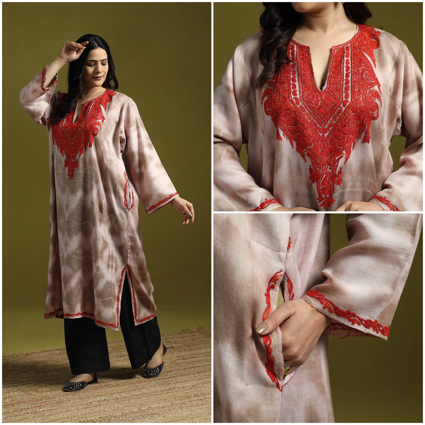 Multicolor - shibori tie-dye aari hand embroidery kashmiri