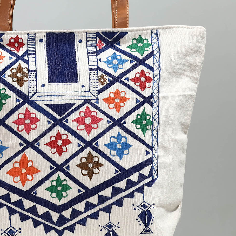 Multicolor Canvas Cotton Handpainted Shoulder Bag