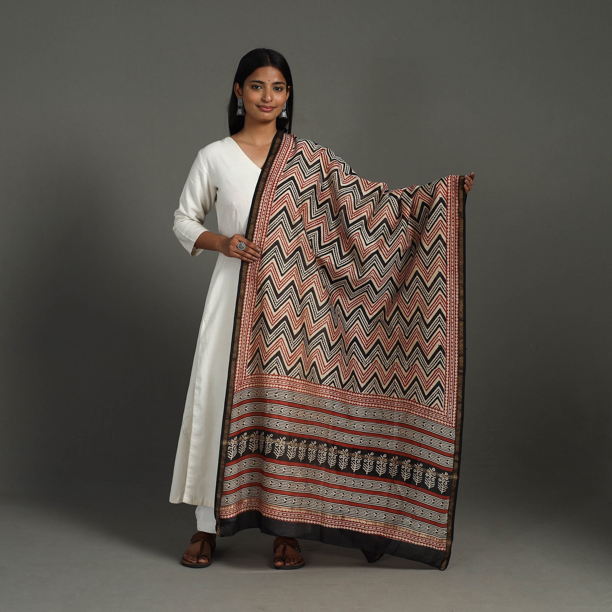 Multicolor - chanderi silk bagru dupatta 24 - handcrafted