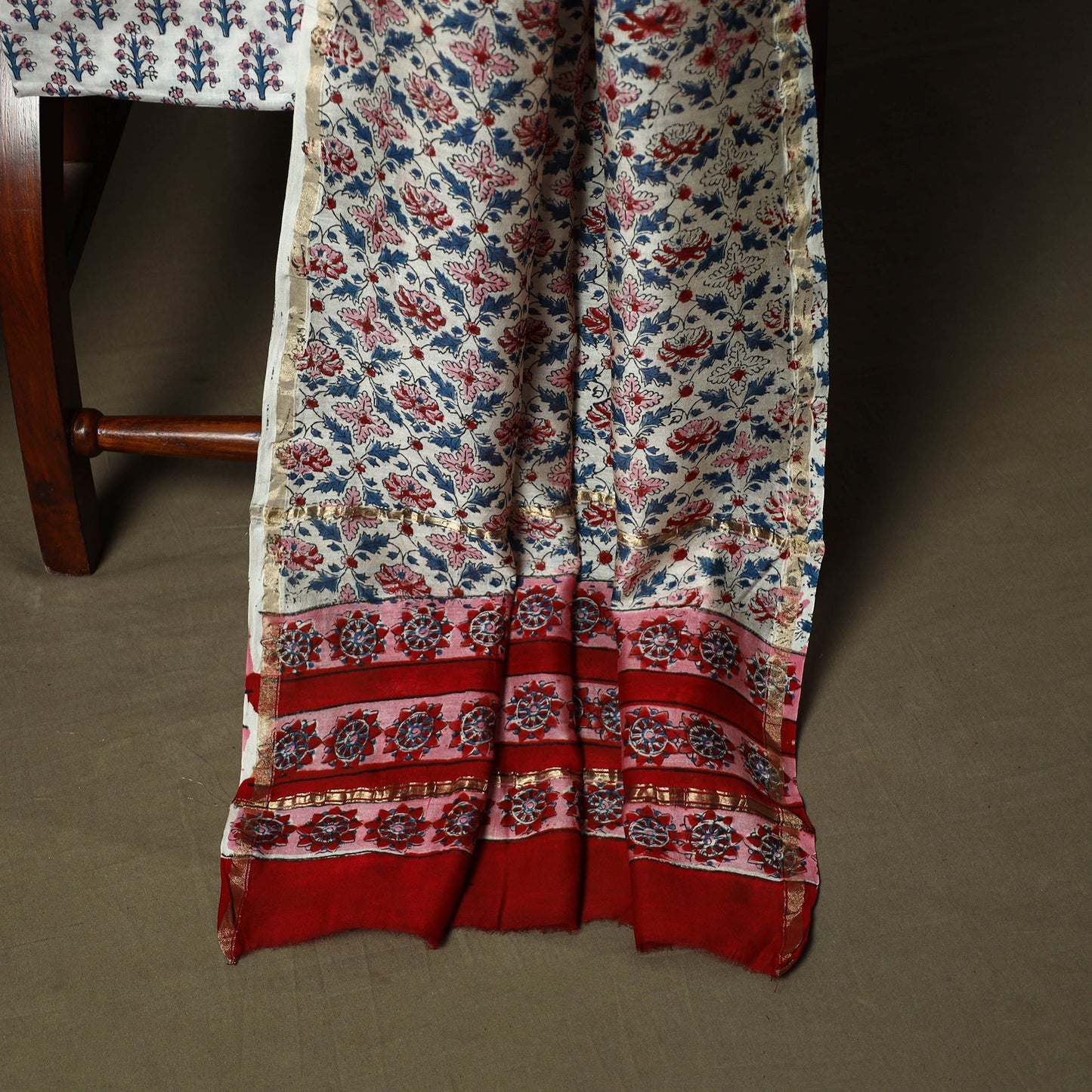 Chanderi silk hand block sanganeri print 3pc unstitched