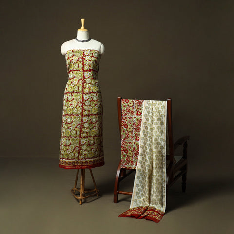 Chanderi silk hand block sanganeri print 3pc unstitched