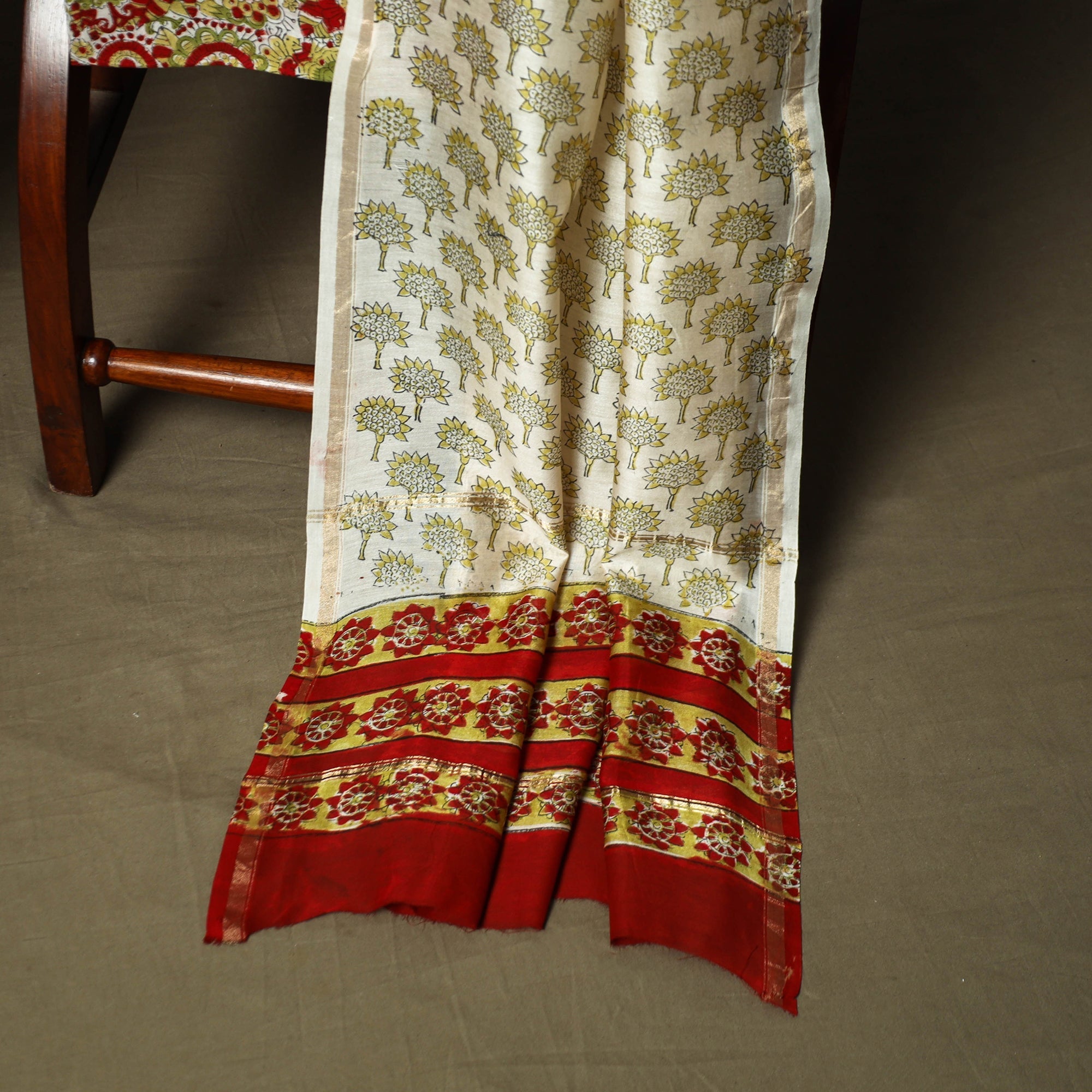 Chanderi silk hand block sanganeri print 3pc unstitched