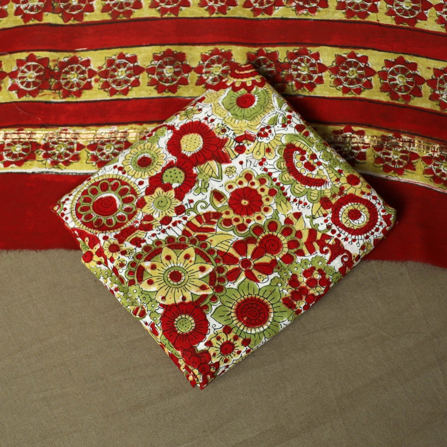 Chanderi silk hand block sanganeri print 3pc unstitched