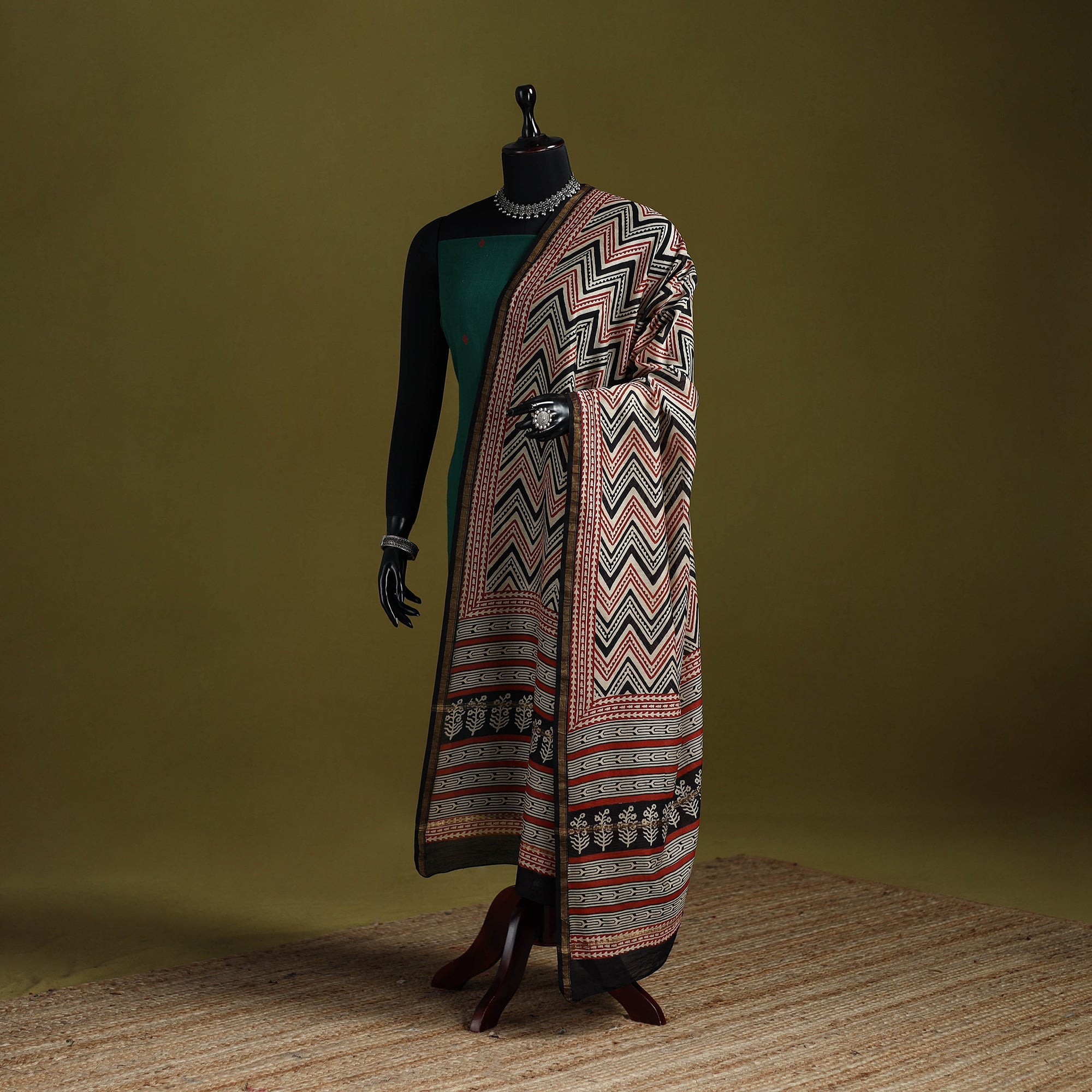 Multicolor - chanderi silk hand natural dyed bagru dupatta