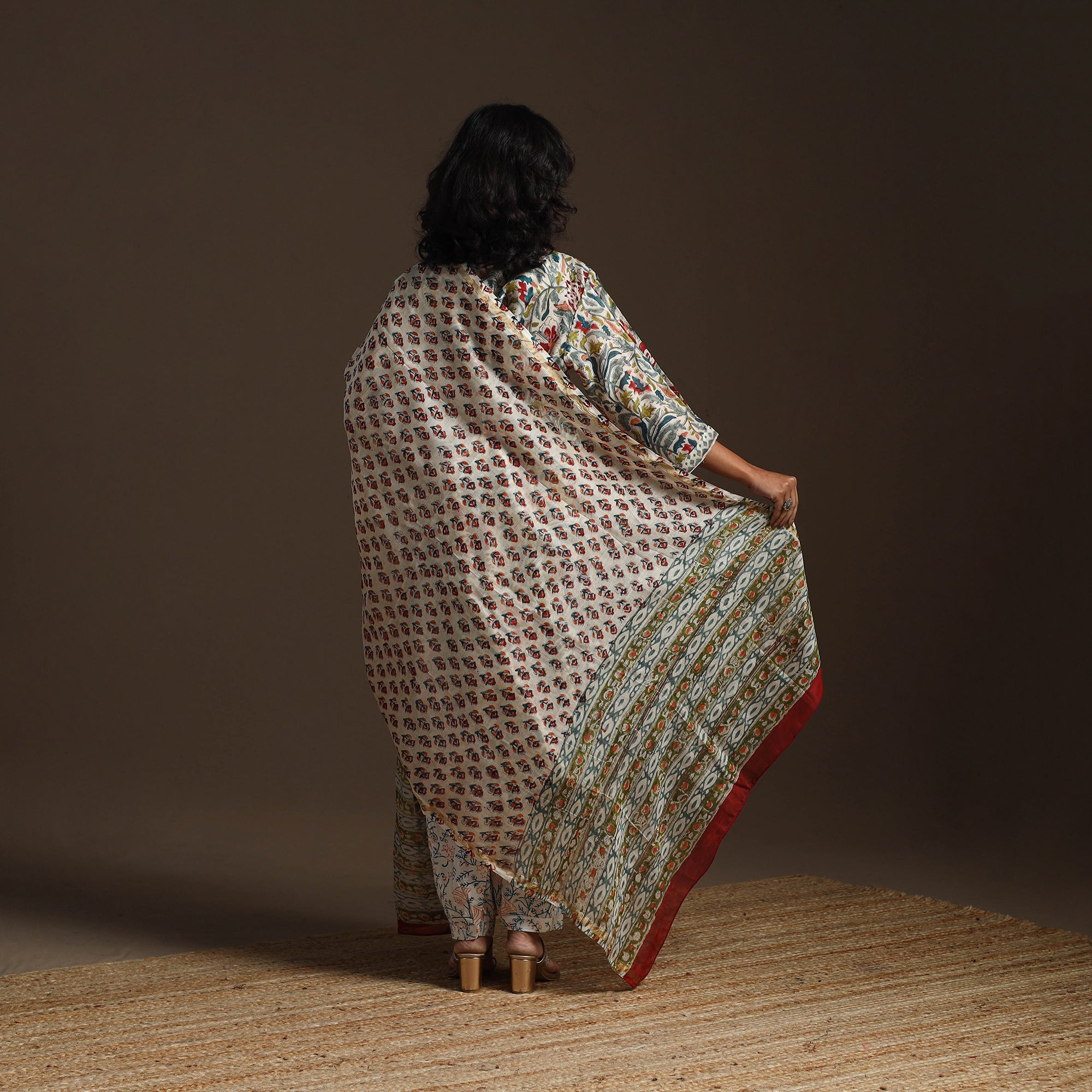 Multicolor - chanderi silk sanganeri suit set with dupatta