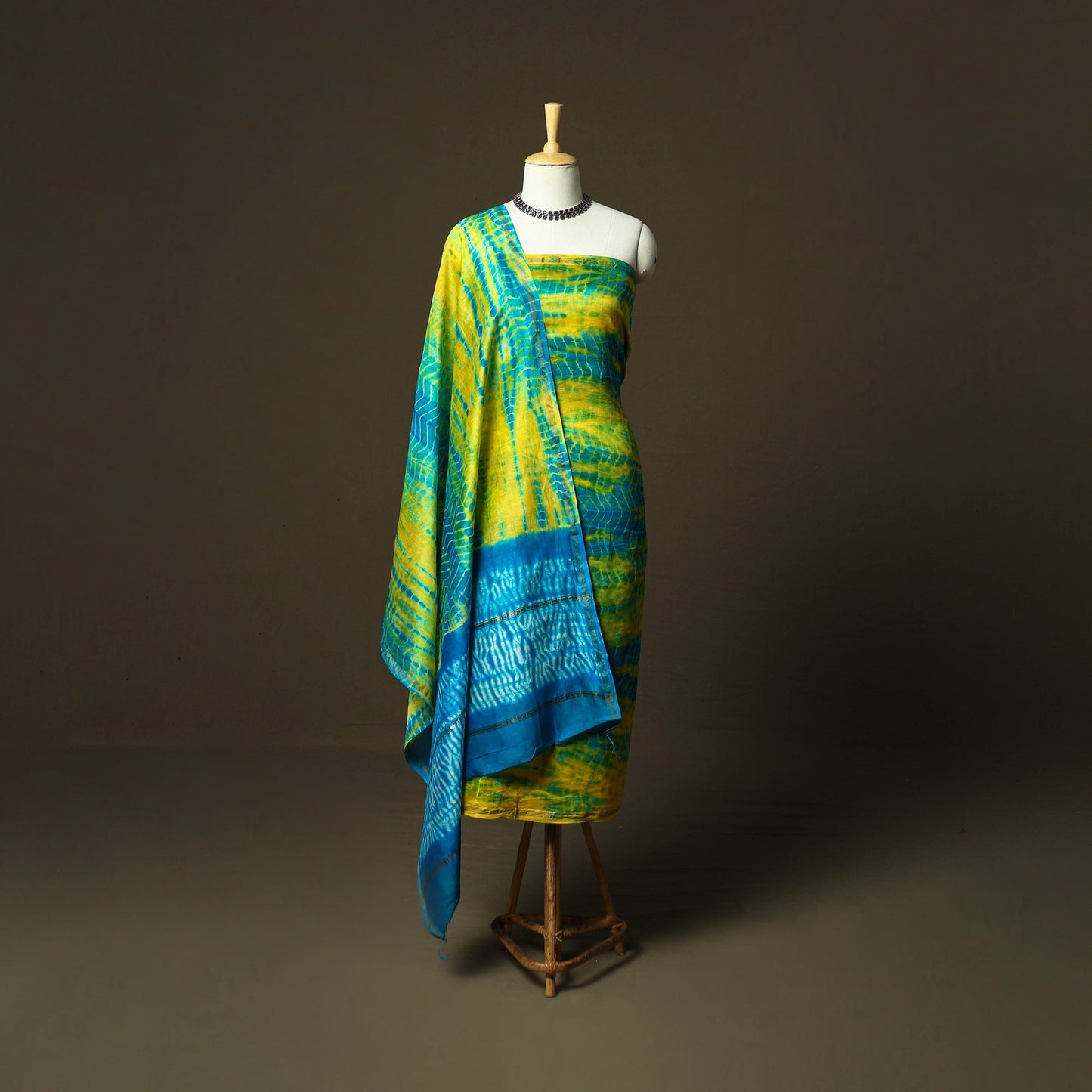 Chanderi silk shibori tie-dye 3pc unstitched dress material