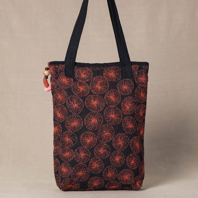 Black with Orange Chandi Maati Tagai Work Tote Bag