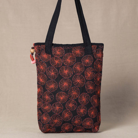 Black with Orange Chandi Maati Tagai Work Tote Bag