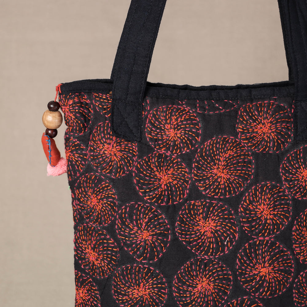 Black with Orange Chandi Maati Tagai Work Tote Bag
