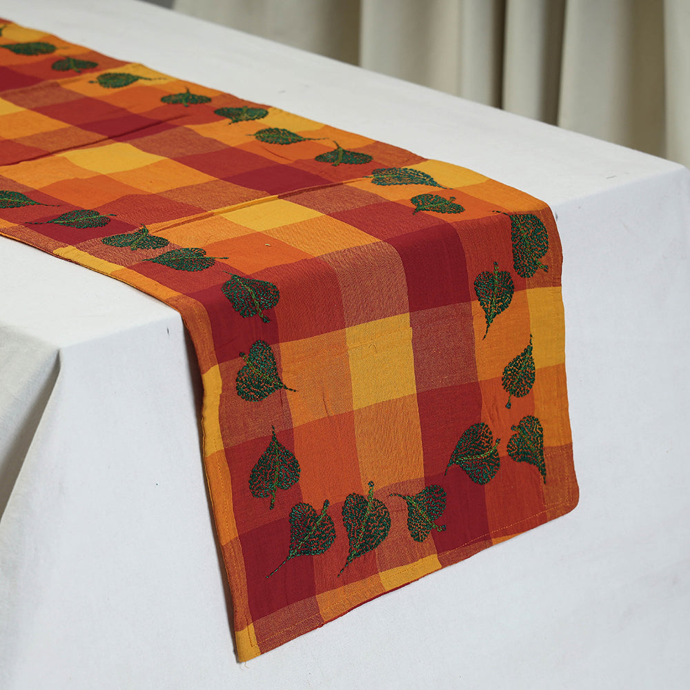 Multicolor Chandi Mati Tagai Work Silk Cotton Table Runner