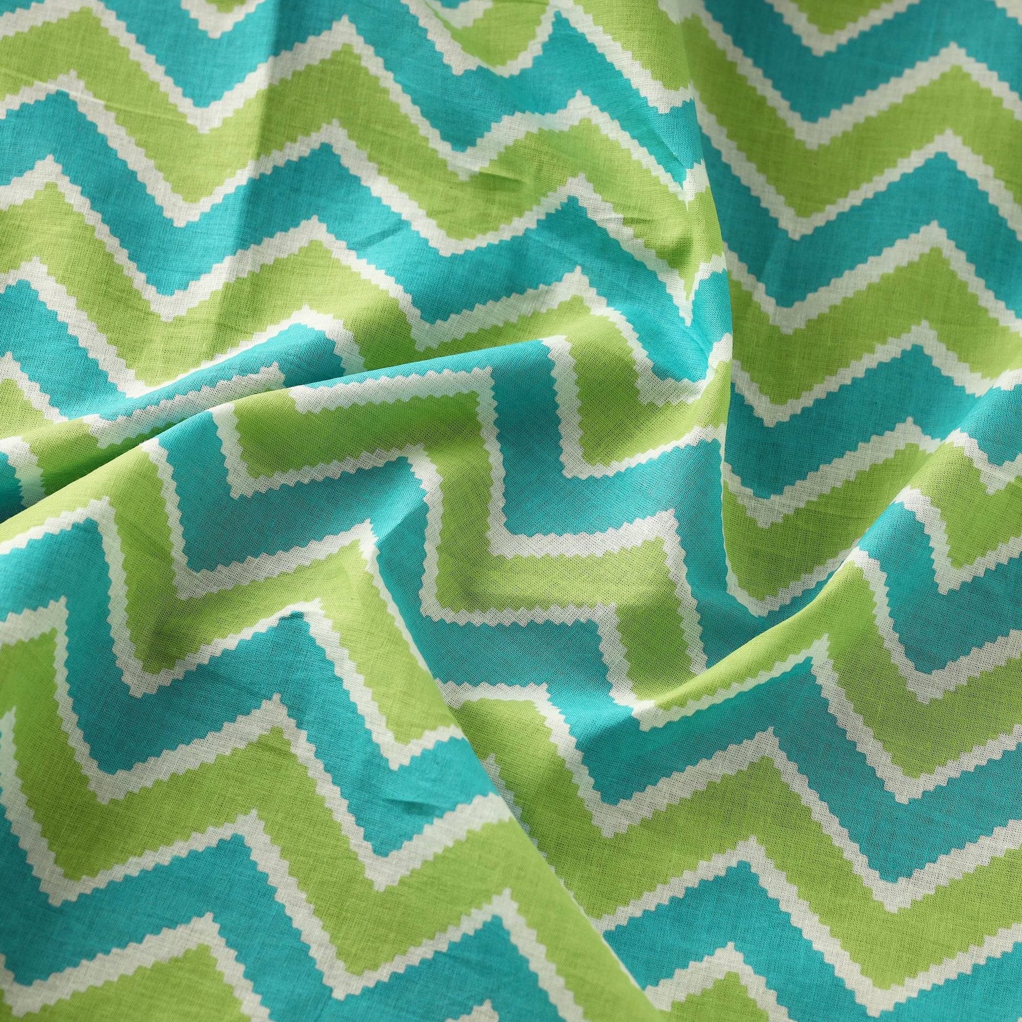 Green & Blue Chevron Pattern Cotton Jaipur Print Fabric