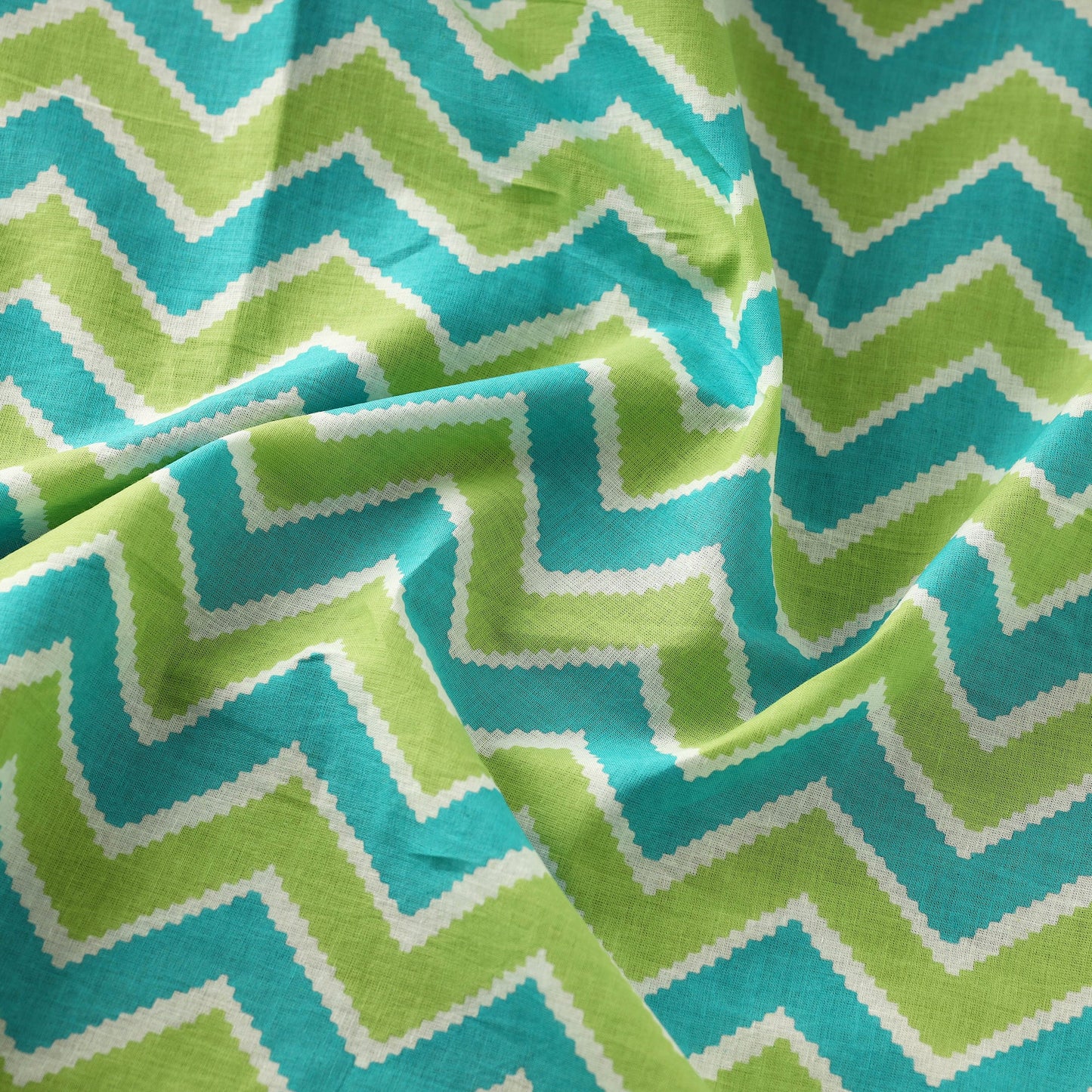Green & Blue Chevron Pattern Cotton Jaipur Print Fabric