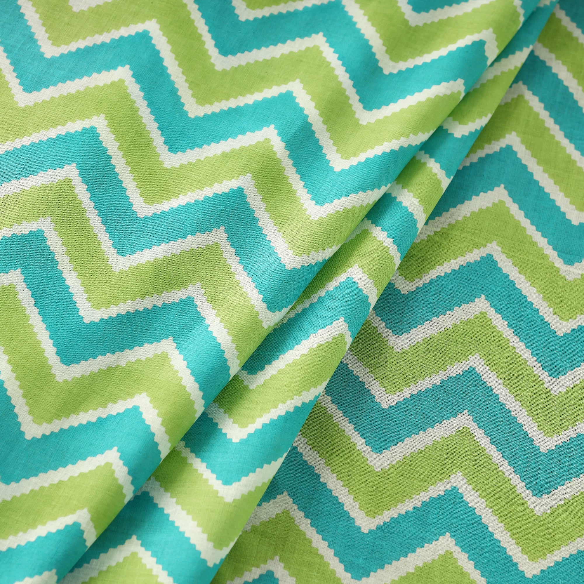Green & Blue Chevron Pattern Cotton Jaipur Print Fabric