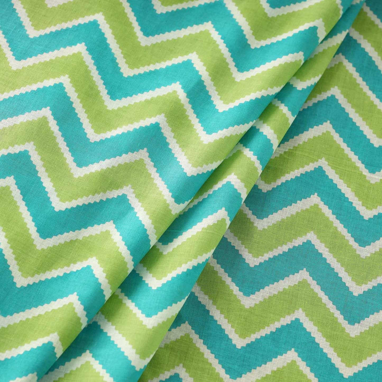 Green & Blue Chevron Pattern Cotton Jaipur Print Fabric