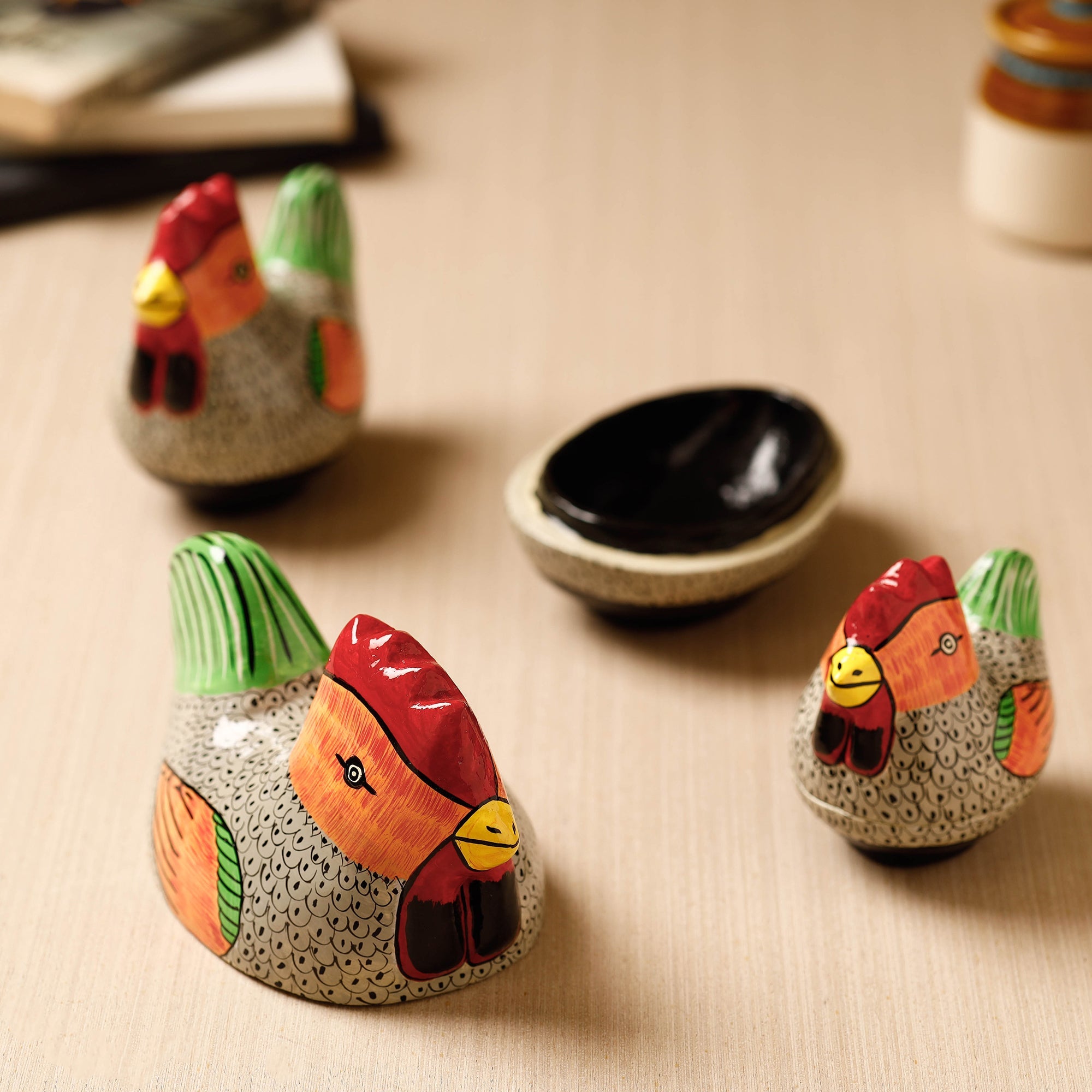 Cock - Kashmiri Handpainted Papier Mache Multicolor Multipurpose Boxes (Set of 3)