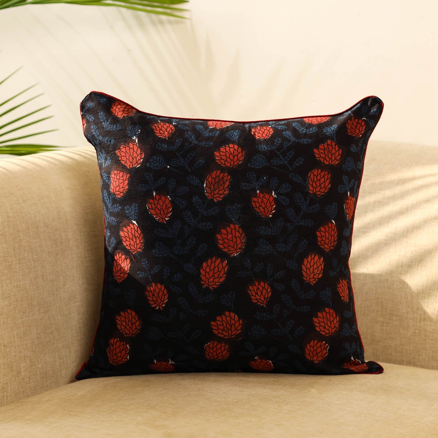 Multicolor Block Print Cotton bagru Cushion Cover