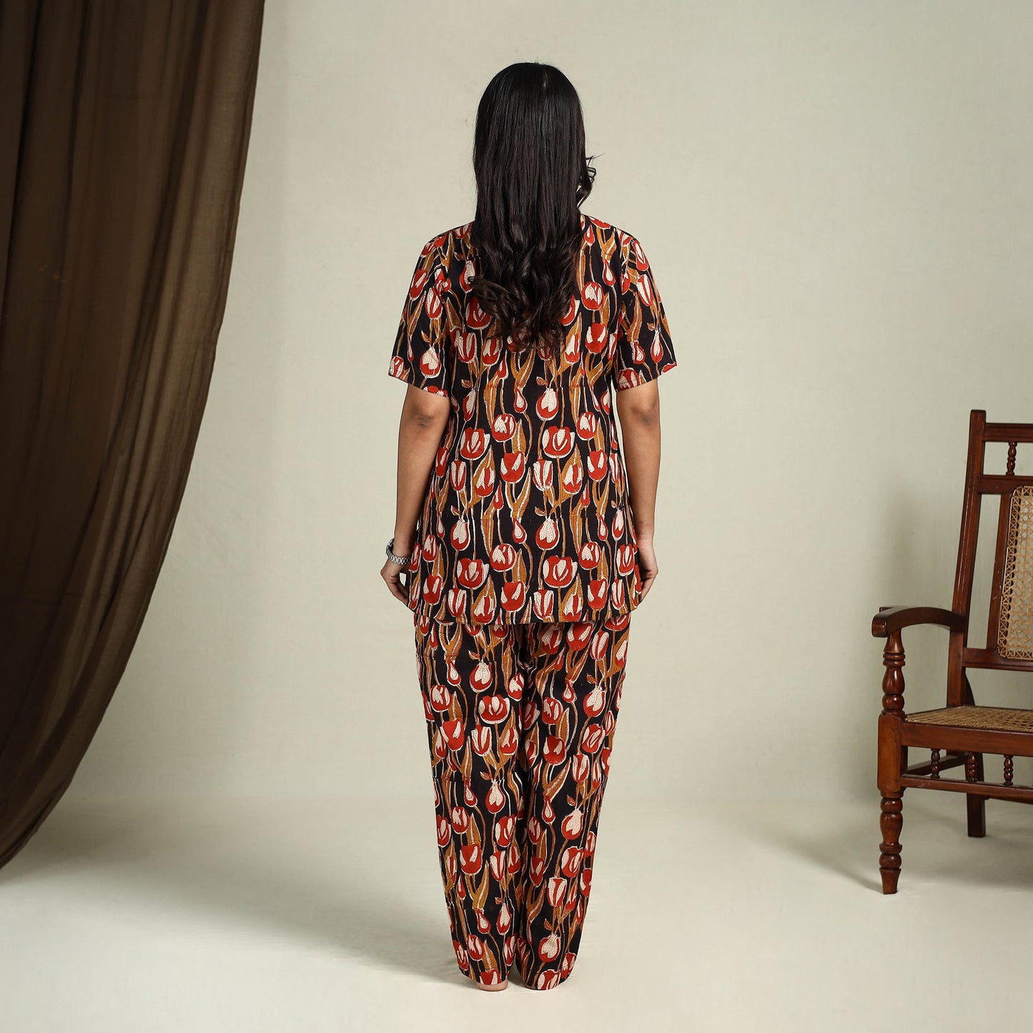  Multicolor Block Print Cotton Bagru Night Suit Set