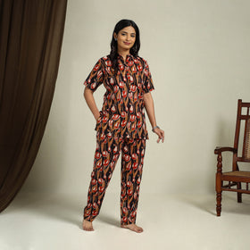  Multicolor Block Print Cotton Bagru Night Suit Set