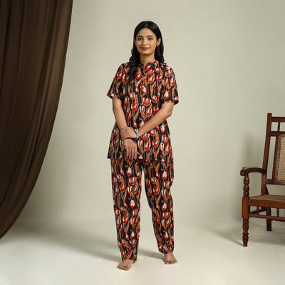  Multicolor Block Print Cotton Bagru Night Suit Set