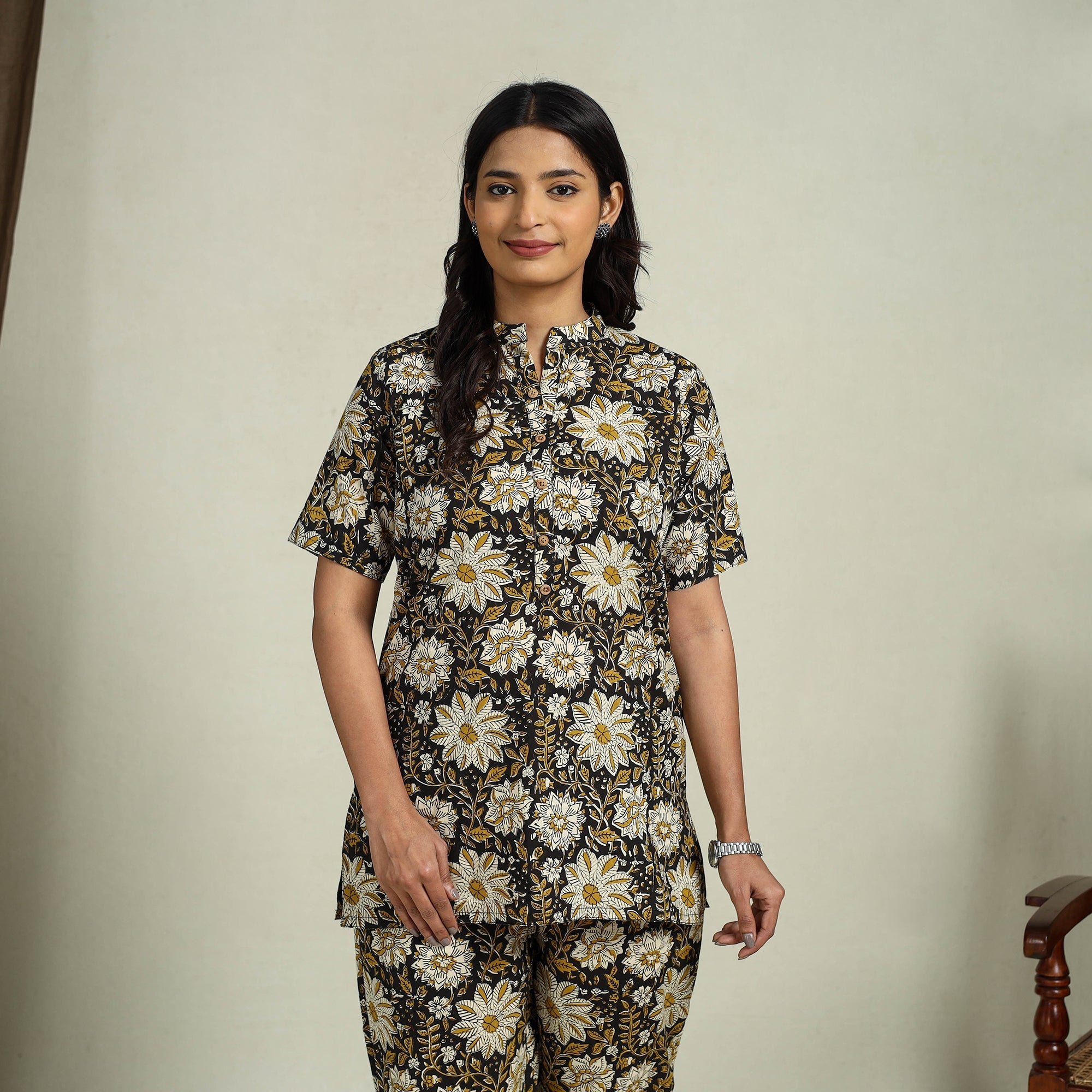  Multicolor Block Print Cotton Bagru Night Suit Set