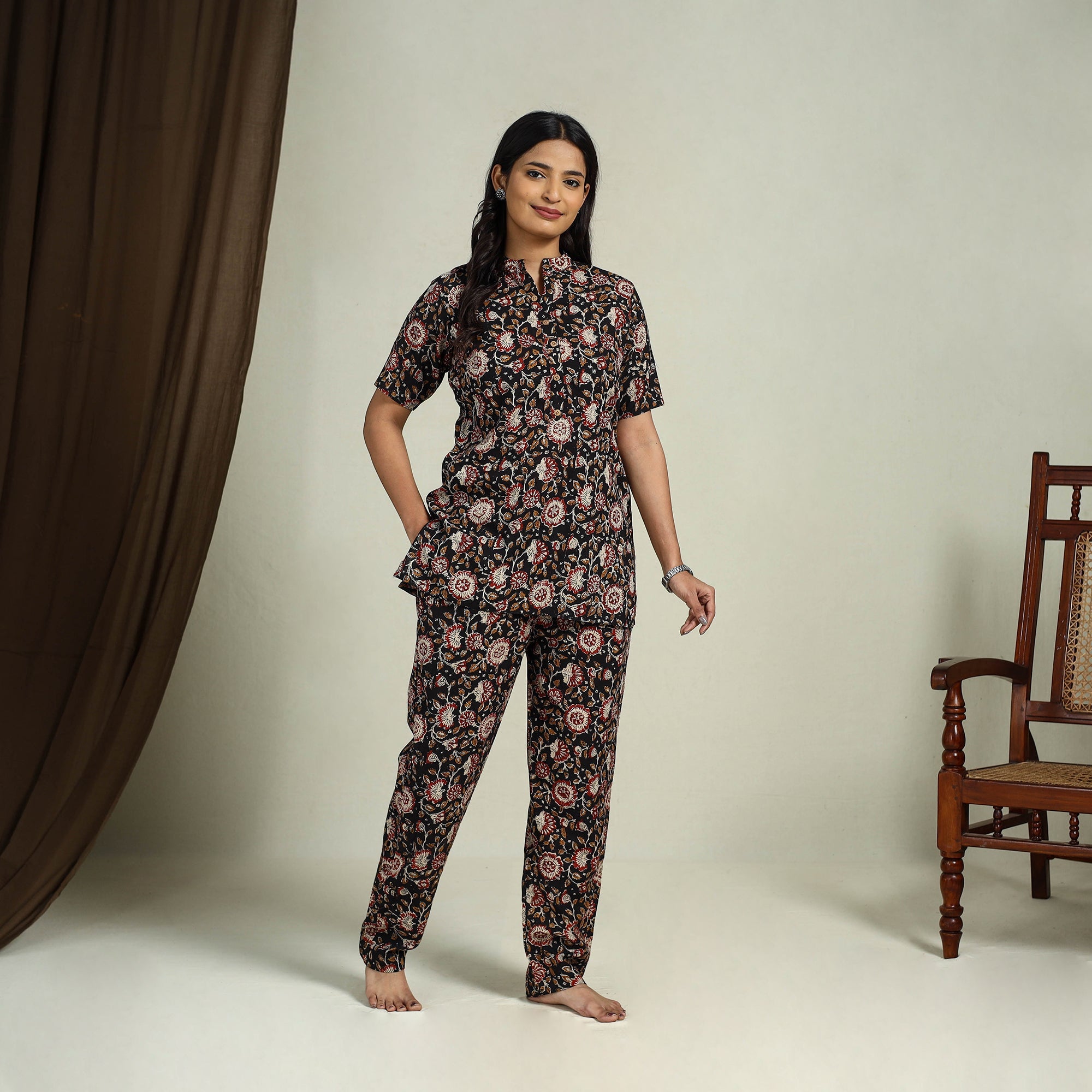  Multiolor Block Print Cotton Bagru Night Suit Set