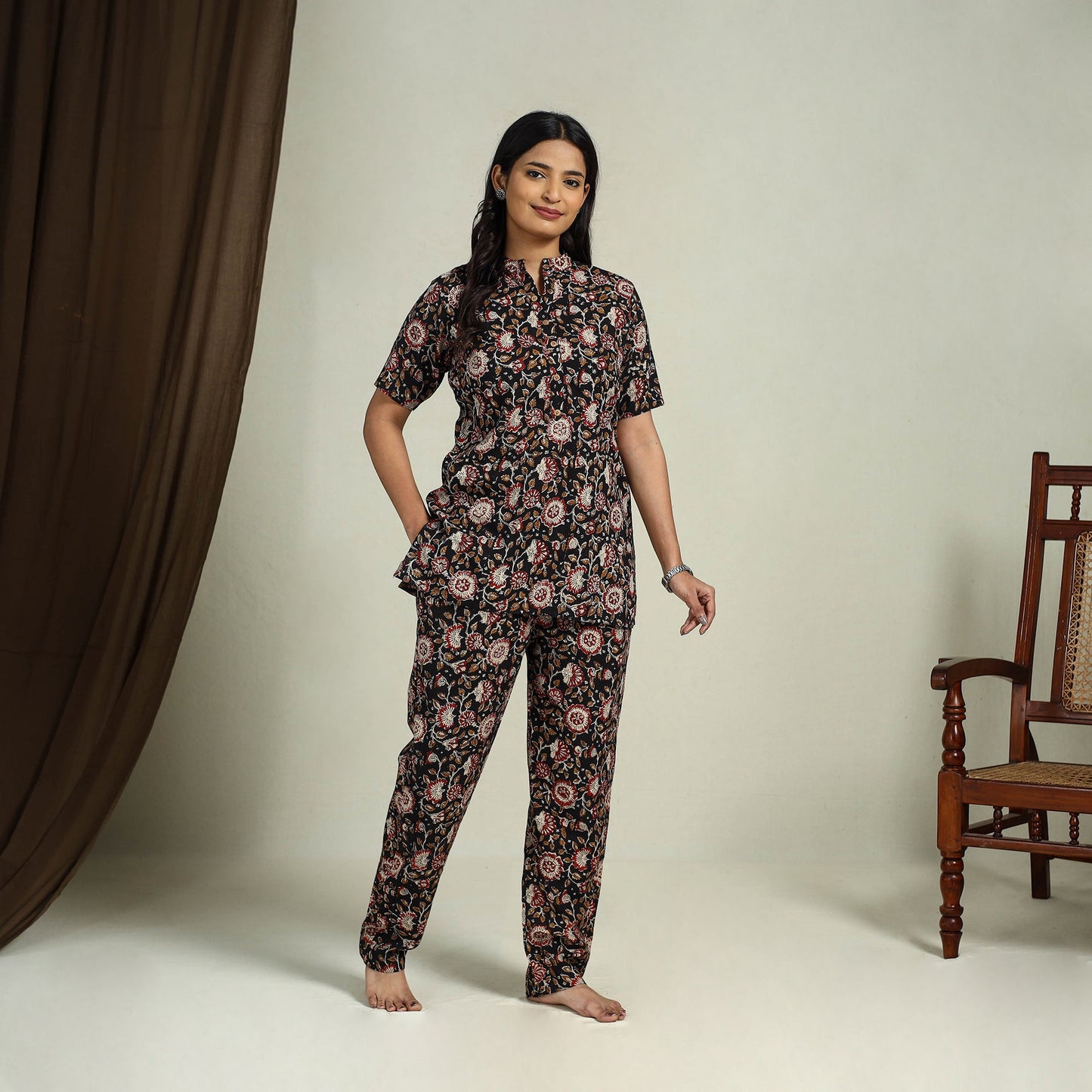  Multiolor Block Print Cotton Bagru Night Suit Set