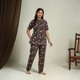  Multiolor Block Print Cotton Bagru Night Suit Set
