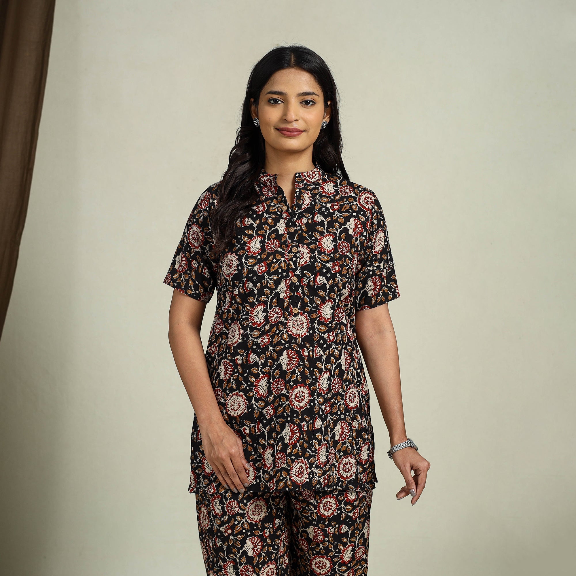  Multiolor Block Print Cotton Bagru Night Suit Set