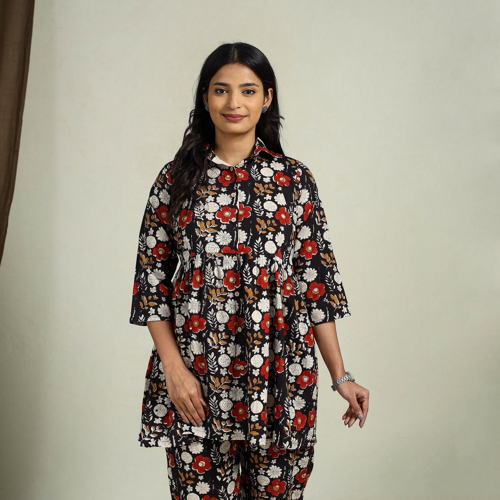 Buy Multicolor Block Print Cotton Bagru Night Suit Set