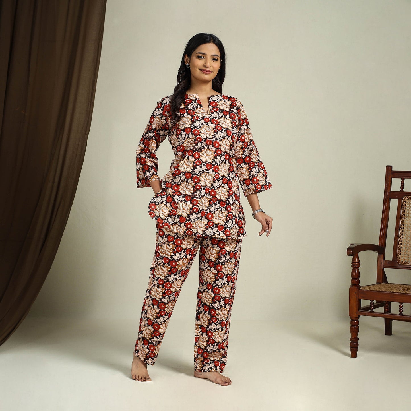 Buy Multicolor Block Print Cotton Bagru Night Suit Set