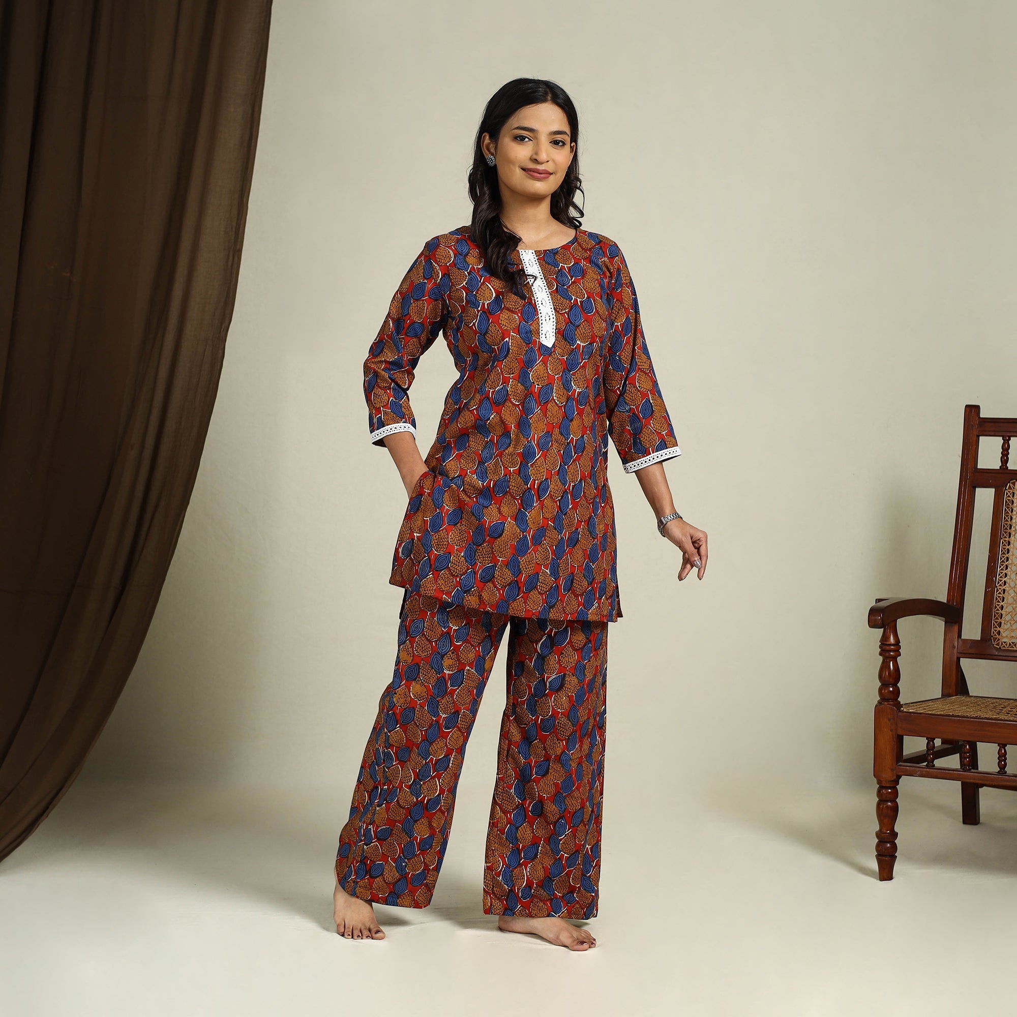 Buy Multicolor Block Print Cotton Bagru Night Suit Set