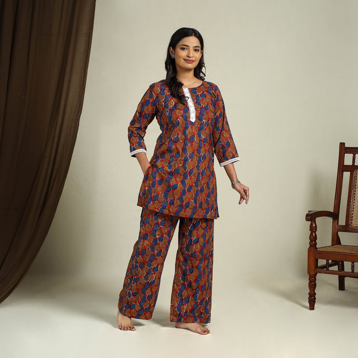 Buy Multicolor Block Print Cotton Bagru Night Suit Set
