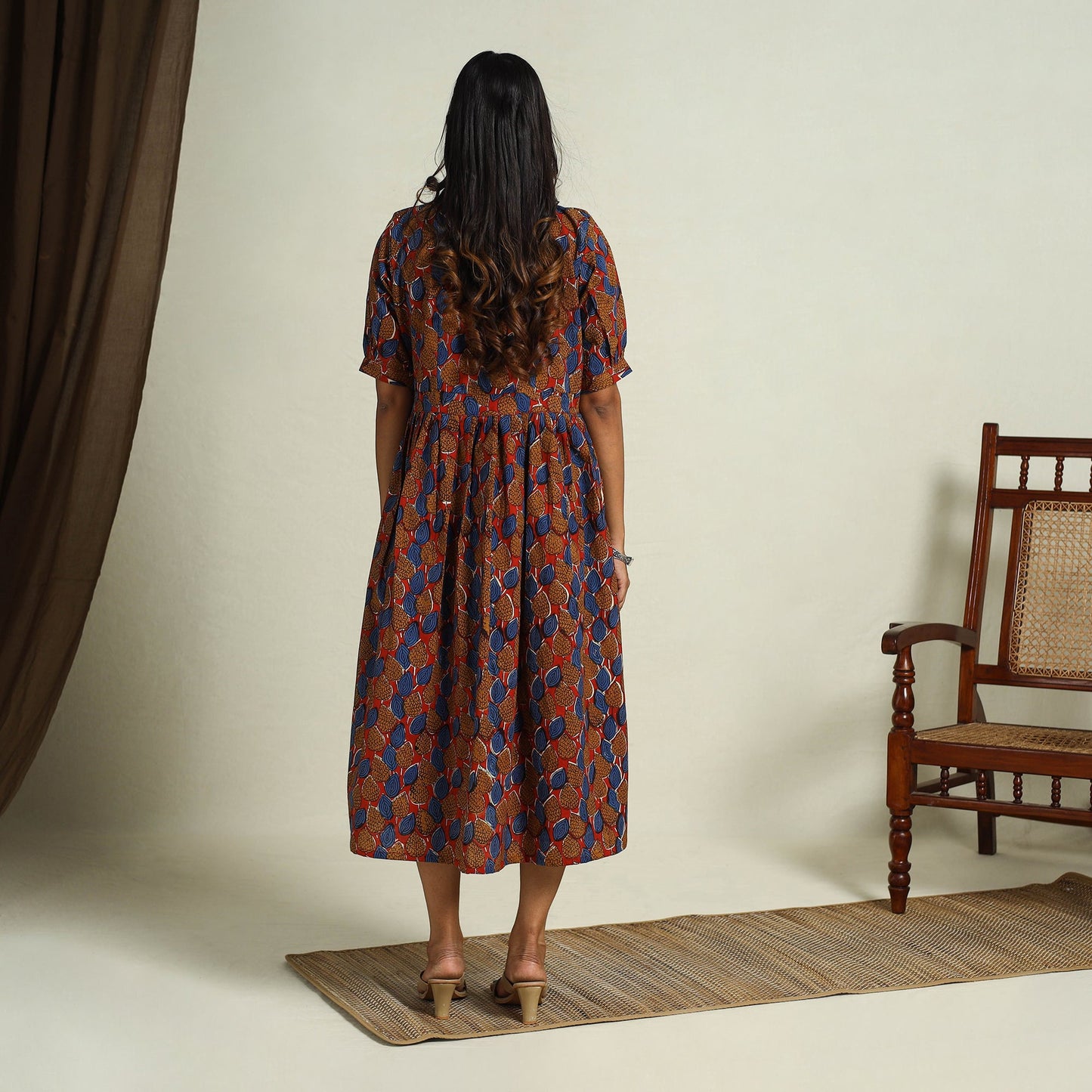  Multicolor Block Print Cotton Button Down Bagru Dress