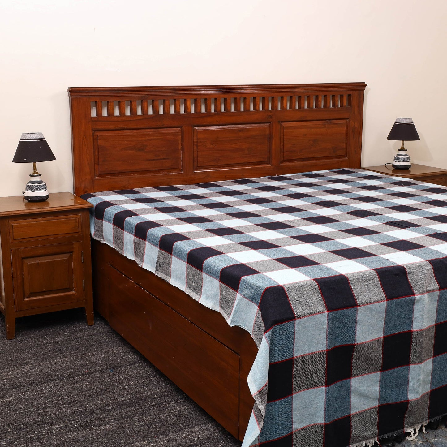 Multicolor - cotton double handloom bed cover (98 x 90 in)