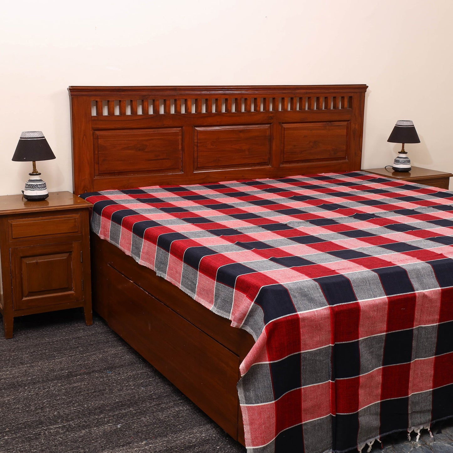 Multicolor - cotton double handloom bed cover (98 x 90 in)