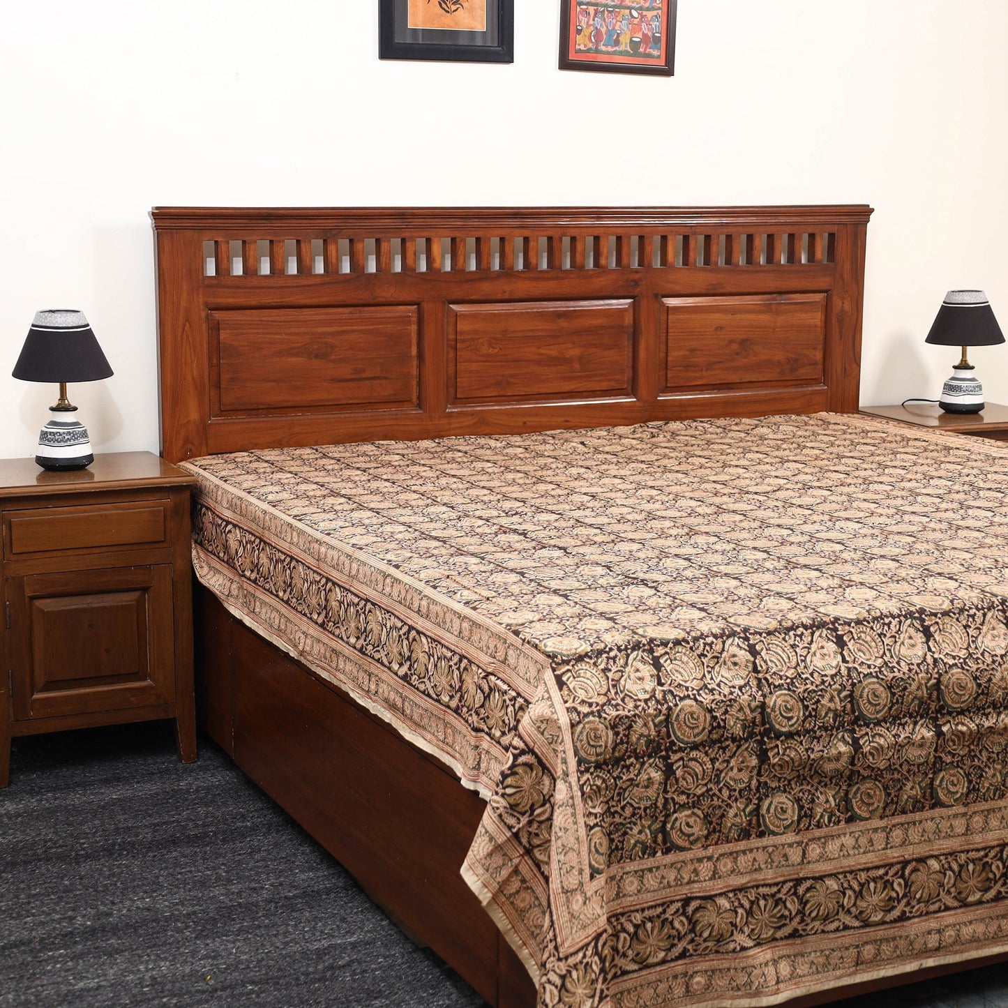 Buy Pedana Kalamkari Block Printed Cotton Double Bed Cover (111 x 91 in) 16 Online at iTokri.com