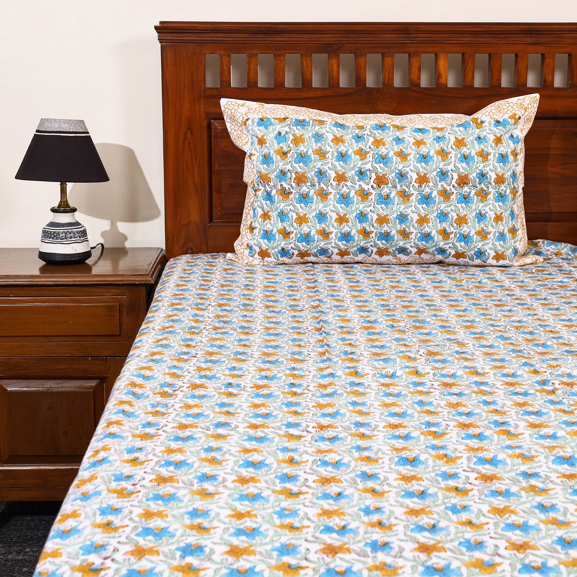 Multicolor - Block Print Cotton Double Sanganeri Bed Sheet 41