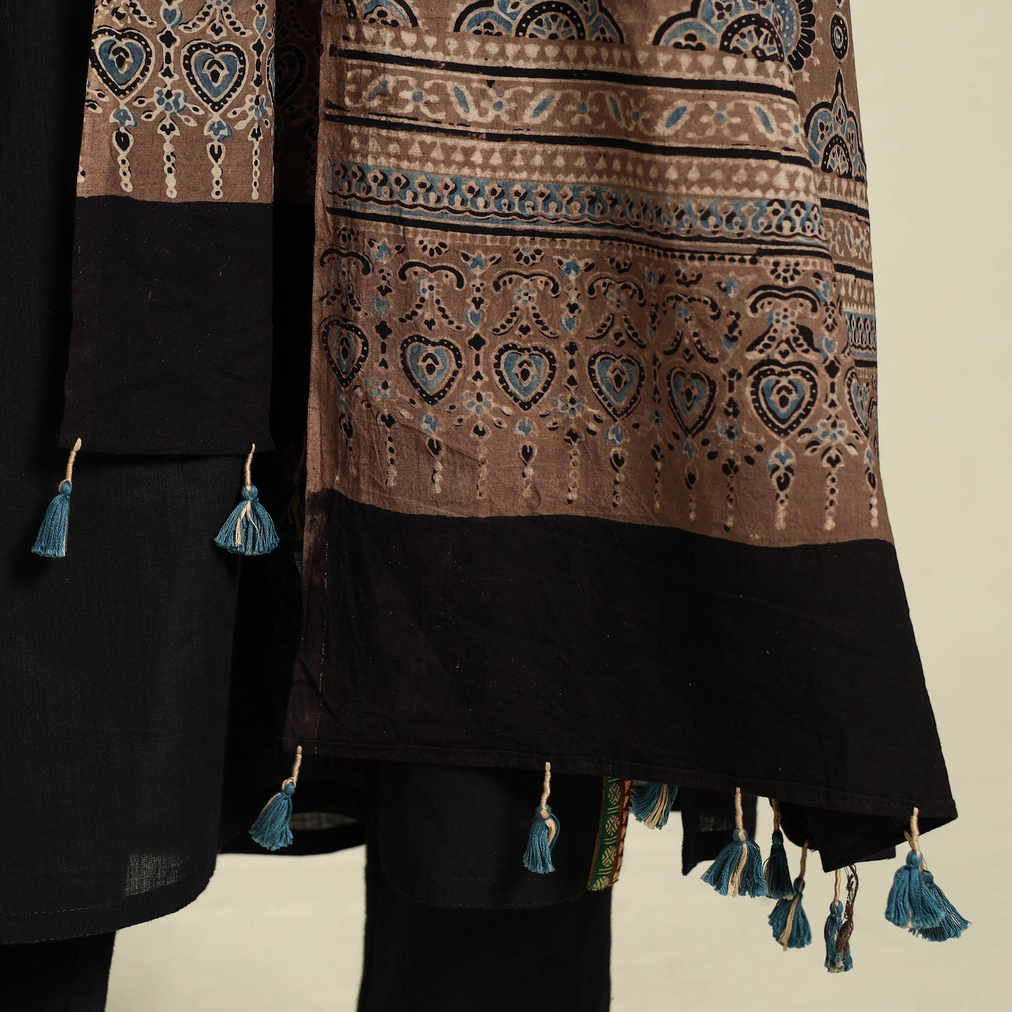 Buy Multicolor Block Print Cotton Ajrakh Dupatta With Tassels