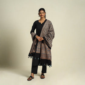 Buy Multicolor Block Print Cotton Ajrakh Dupatta With Tassels
