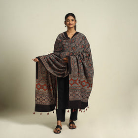 Buy Multicolor Block Print Cotton Ajrakh Dupatta With Tassels