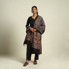 Buy Multicolor Block Print Cotton Ajrakh Dupatta With Tassels