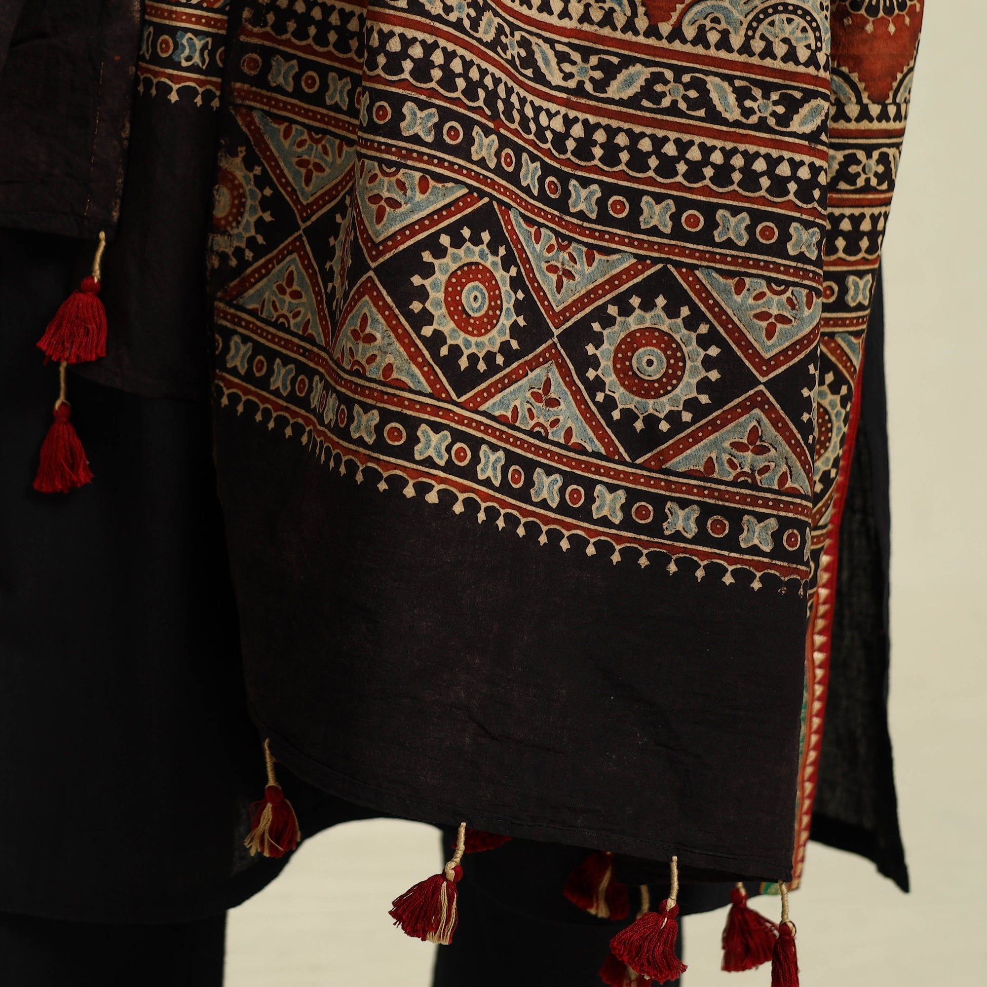 Buy Multicolor Block Print Cotton Ajrakh Dupatta With Tassels