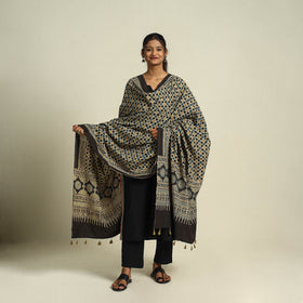  Multicolor Block Print Cotton Ajrakh Dupatta With Tassels