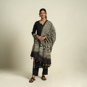  Multicolor Block Print Cotton Ajrakh Dupatta With Tassels