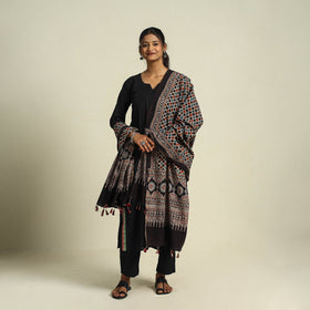 Buy Multicolor Block Print Cotton Ajrakh Dupatta With Tassels